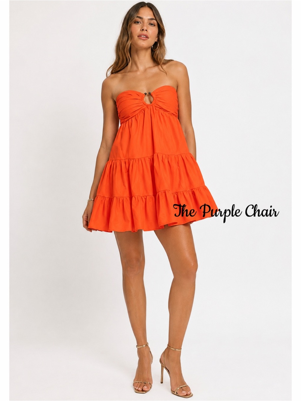NWT ANIYE BY Neon Orange Butterfly Dress Italian 46 US L Large Mini